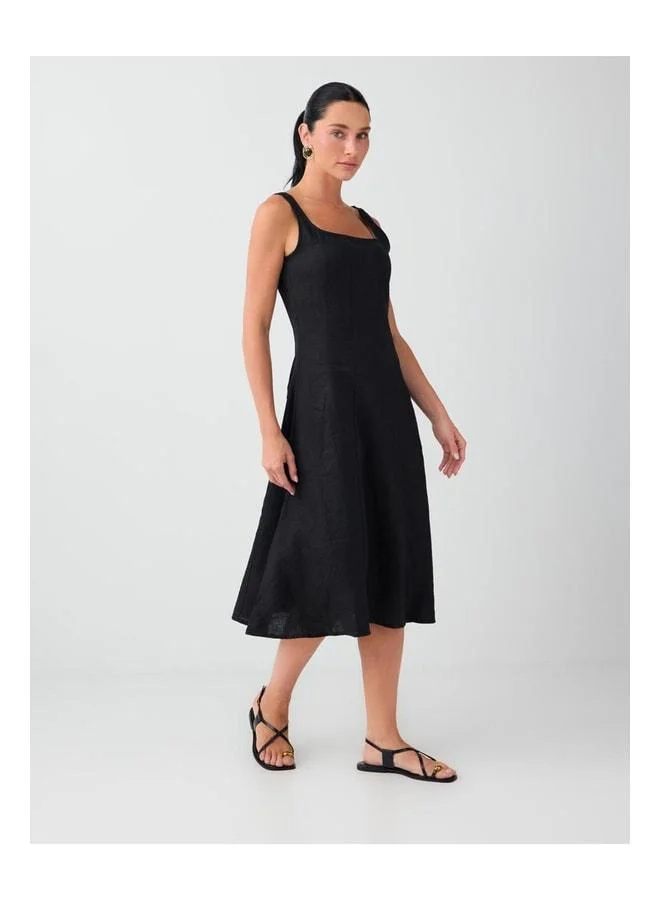 Jimmy Key  Black %100 Linen V-Neck Sleeveless Midi Dress. for Women | Best Price UAE