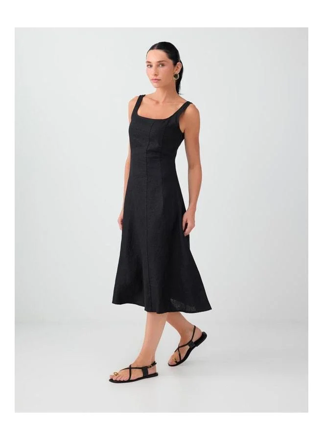 Jimmy Key  Black %100 Linen V-Neck Sleeveless Midi Dress. for Women | Best Price UAE