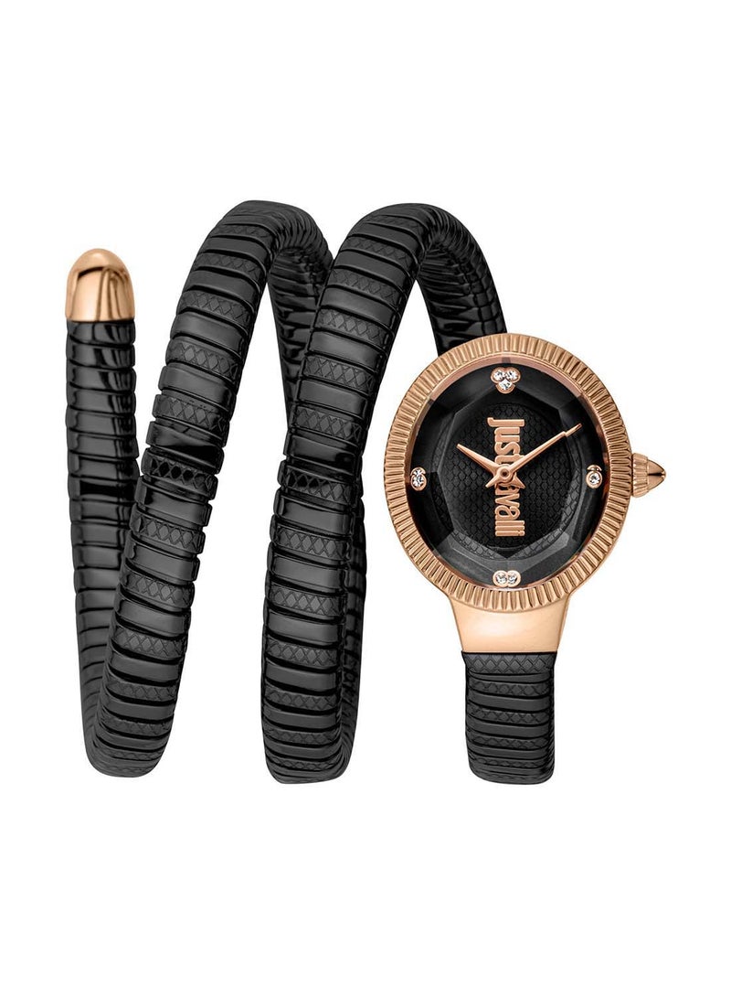 Just Cavalli ساعة جاست كافالي للنساء بتصميم ثعبان بقرص أسود ولون أسود - JC1L269M0075 - Image 1
