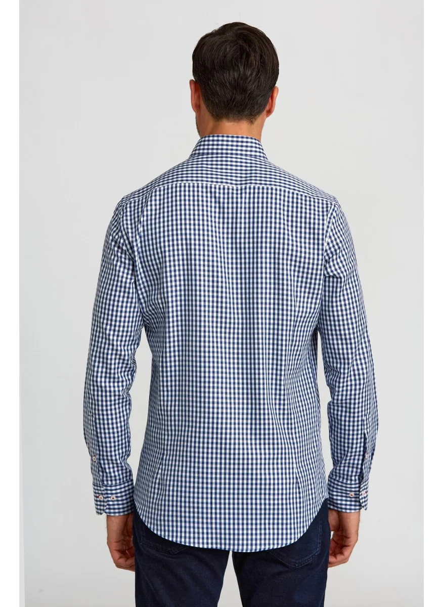 Bisse Long Sleeve Hidden Button Collar Sports Shirt Navy Blue GMKRA0122300202_D39