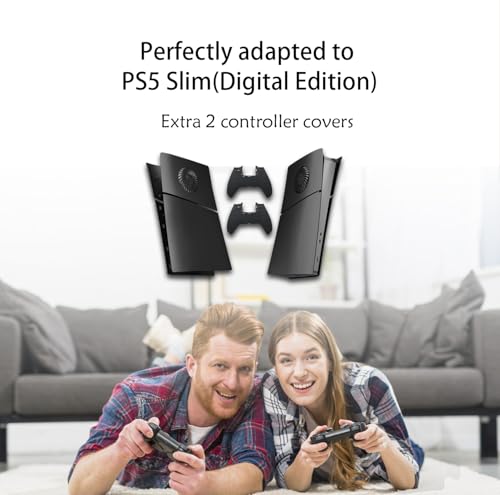 PEYANZ Faceplate Cover Compatible with PlayStation 5 Slim Digital Edition Protective ABS Shell ScratchResistant Matte Surface Easy Installation Includes 2 Silicone Covers Black - Image 3