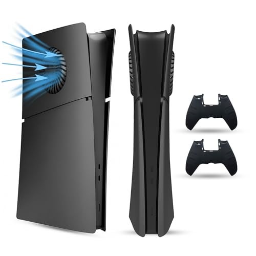 PEYANZ Faceplate Cover Compatible with PlayStation 5 Slim Digital Edition Protective ABS Shell ScratchResistant Matte Surface Easy Installation Includes 2 Silicone Covers Black - Image 1