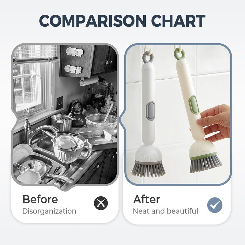 ELECDON Dish Brush Set Soap Dispensing with Adjustable Handle | Washing-Up Brushes with Refillable Scrub Head — Anti-Scratch for Kitchen & Cookware 2-Piece - Image 4