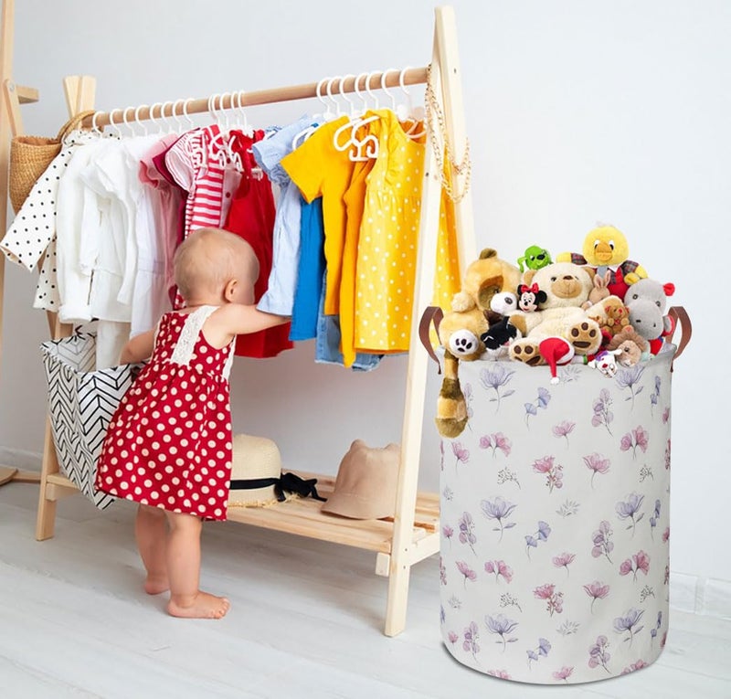 HKEC 19.7â€™â€™ Waterproof Foldable Laundry Basket, Nursery Hamper, Dirty Clothes Hamper, Books Bins, Gift Baskets, Room Decor(Watercolor Flower) - Image 3