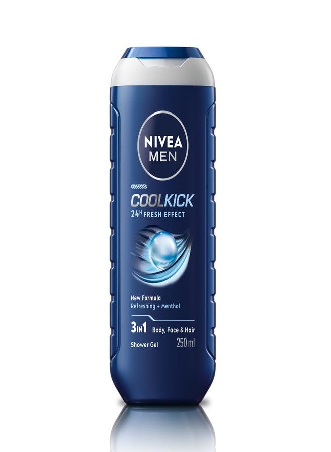 NIVEA MEN Cool Kick 250ml Body Wash| Shower Gel for Face, Body & Hair| Refreshing Icy MENthol|24 H Freshness |For All Skin & Hair Types - Image 1
