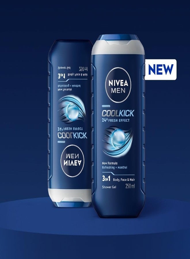 NIVEA MEN Cool Kick 250ml Body Wash| Shower Gel for Face, Body & Hair| Refreshing Icy MENthol|24 H Freshness |For All Skin & Hair Types - Image 3
