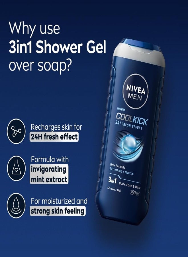 NIVEA MEN Cool Kick 250ml Body Wash| Shower Gel for Face, Body & Hair| Refreshing Icy MENthol|24 H Freshness |For All Skin & Hair Types - Image 5
