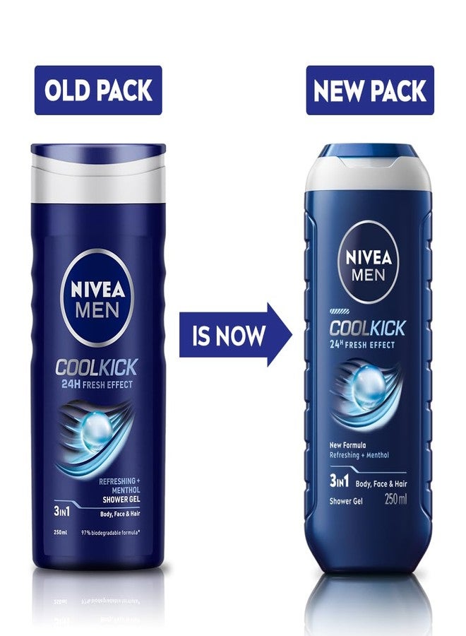 NIVEA MEN Cool Kick 250ml Body Wash| Shower Gel for Face, Body & Hair| Refreshing Icy MENthol|24 H Freshness |For All Skin & Hair Types - Image 2