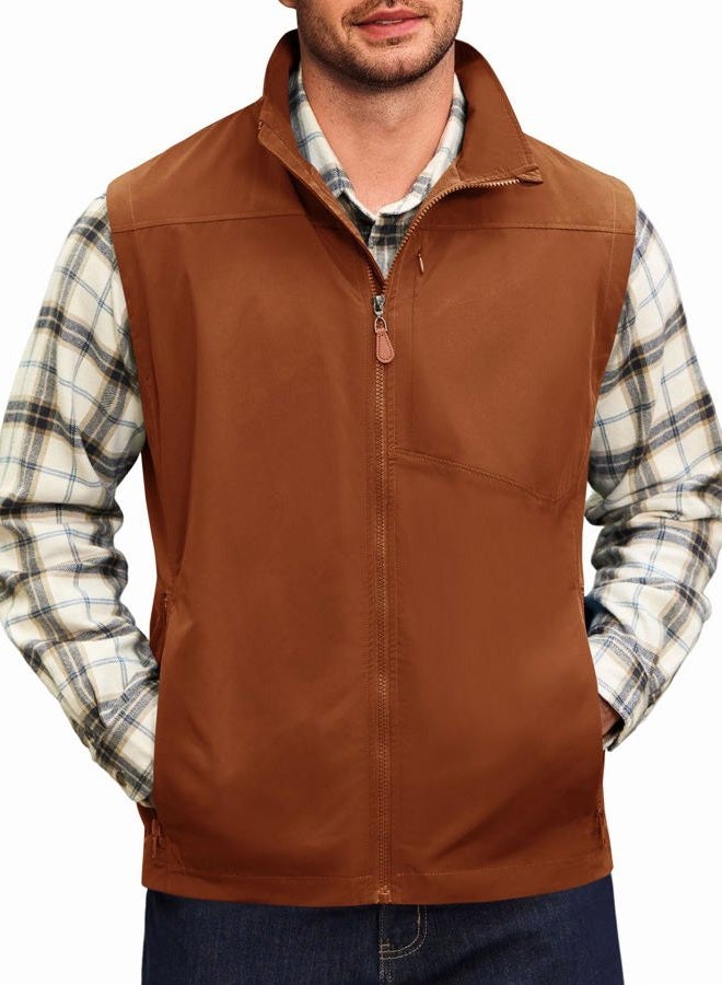 Yousify Mens Waterproof Softshell Vest Full Zip Sleeveless Jacket Lightweight Fleece Outerwear for Cycling Hiking Outdoor, Brown, M - Image 1