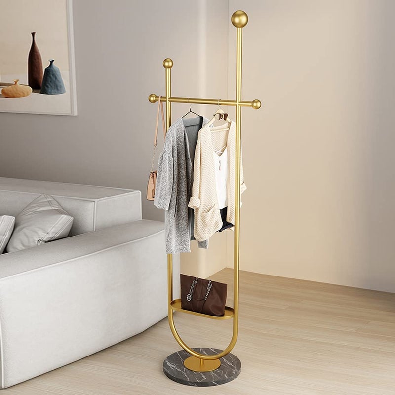 FJANKUI Gold Clothing Rack with Marble Base of Multifunctional Bedroom Clothes Standing Coat Rack Movable HeavyDuty Garment Rack Stand for Organizing Clothes Bags