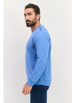 Sorbino Men Crew Neck Long Sleeve Textured Sweatshirt, Slate Blue  - Image 2