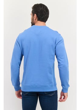 Sorbino Men Crew Neck Long Sleeve Textured Sweatshirt, Slate Blue  - Image 3