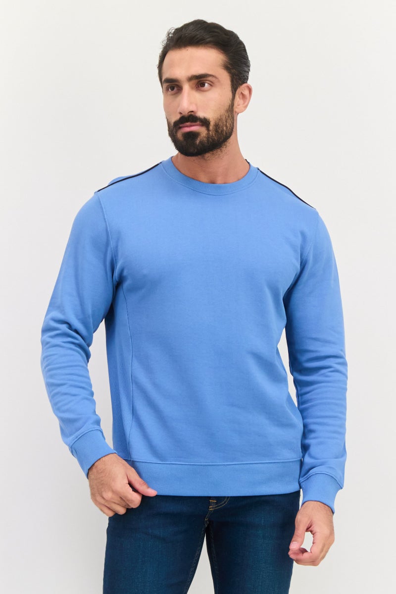 Sorbino Men Crew Neck Long Sleeve Textured Sweatshirt, Slate Blue - Image 1