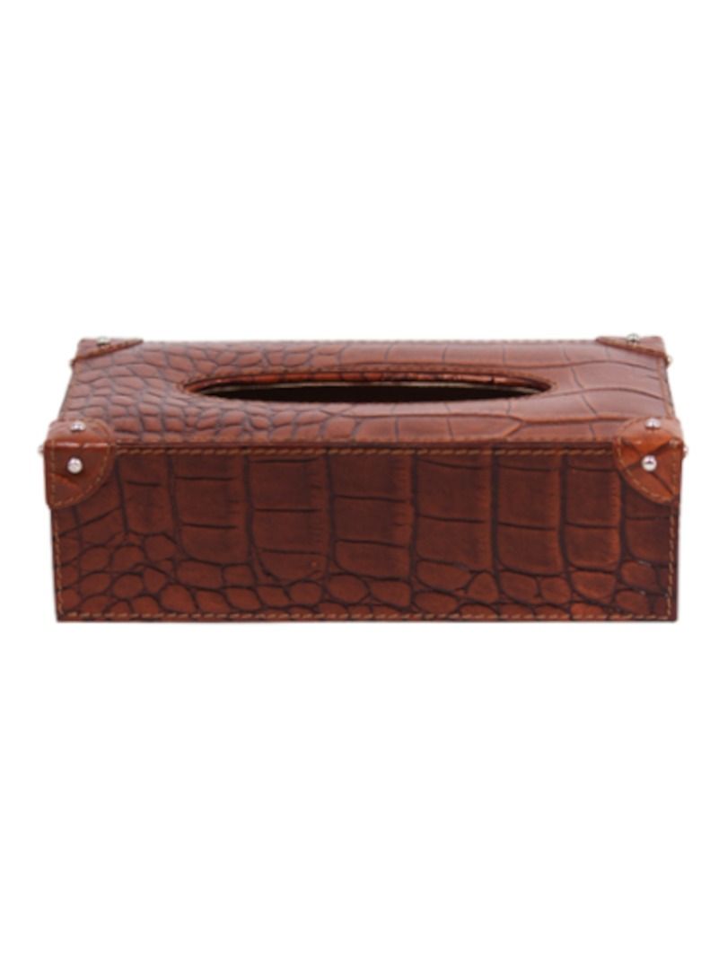 THREE SIXTY Leather Tissue Box Brown Color - Image 2