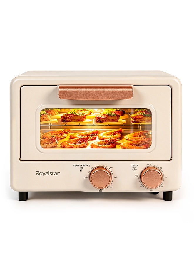 12L Toaster Oven, Compact Countertop Electric Oven with 0-230°C Temperature Control, 60-Min Timer, Dual Heating Tubes for Baking Bread, Pizza, Cake, and Grilling Meat