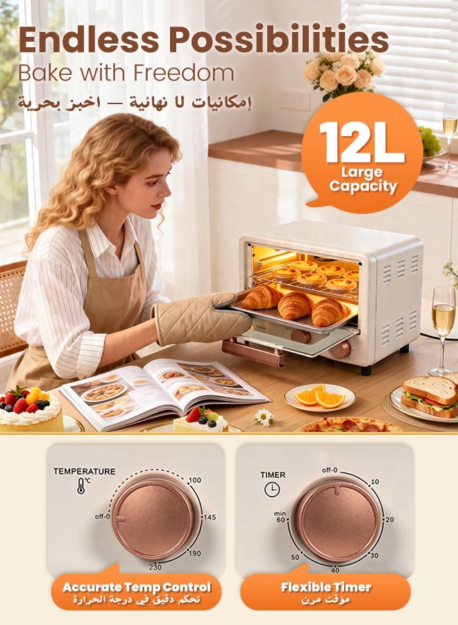 Royalstar 12L Toaster Oven, Compact Countertop Electric Oven with 0-230°C Temperature Control, 60-Min Timer, Dual Heating Tubes for Baking Bread, Pizza, Cake, and Grilling Meat - Image 3