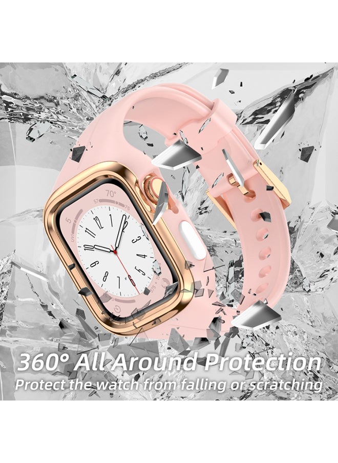 O Ozone - Silicone Sports Band For Apple Watch Series 10 9 8 7 6 5 4 SE, 38/40/41/42mm Soft Silicone Strap with Rugged Metal Edge Bumper Cover- Pink - Image 1