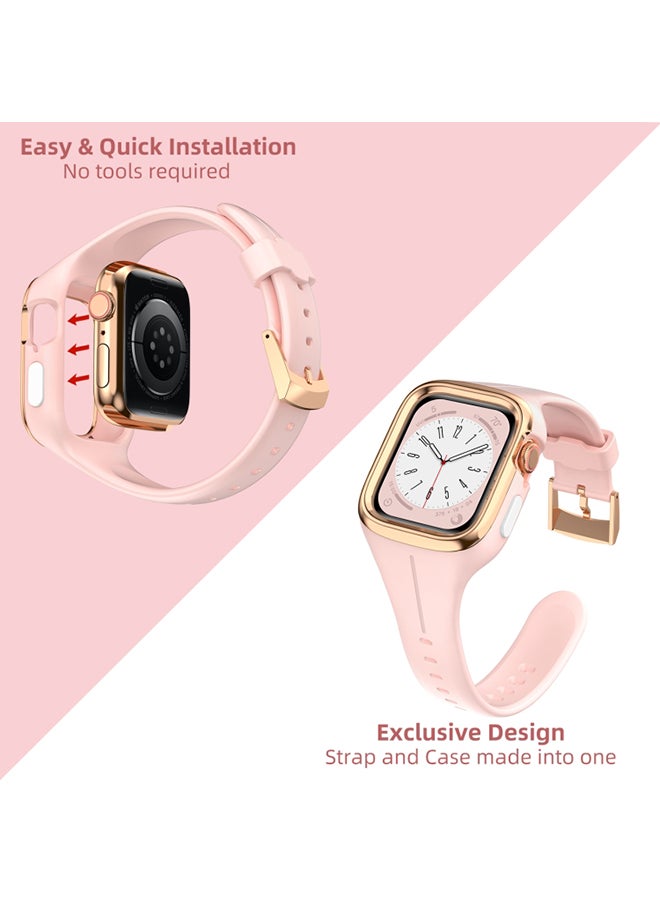 O Ozone - Silicone Sports Band For Apple Watch Series 10 9 8 7 6 5 4 SE, 38/40/41/42mm Soft Silicone Strap with Rugged Metal Edge Bumper Cover- Pink - Image 1