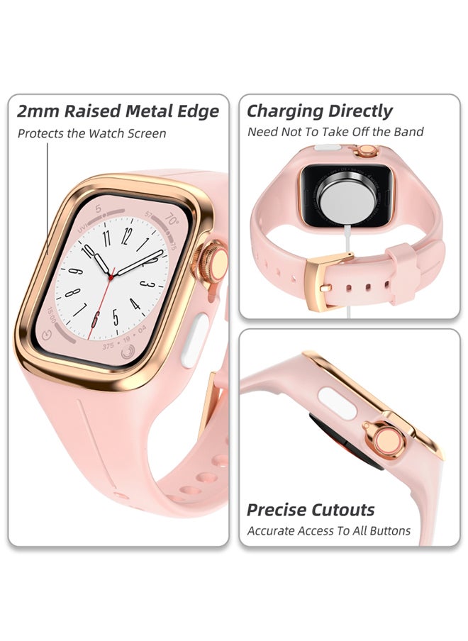 O Ozone - Silicone Sports Band For Apple Watch Series 10 9 8 7 6 5 4 SE, 38/40/41/42mm Soft Silicone Strap with Rugged Metal Edge Bumper Cover- Pink - Image 1