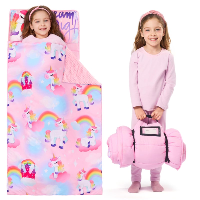 JOIEDOMI Toddler Sleeping Bag for Kids 55x30 Nap Mat with Removable Pillow and Minky Blanket for Toddler Ages 37 Roll Up Kids Sleeping Bag for Boys Girls Kindergarten Daycare Sleepover Unicorn - Image 2