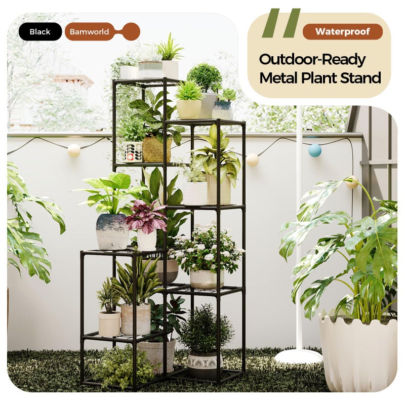 Bamworld Black Plant Stand Indoor Outdoor Corner Plant Shelf 54.7" Tall Plant Table Metal Large Plant Holder for Multiple Plants Patio Balcony Garden Office Home Decor - Image 3