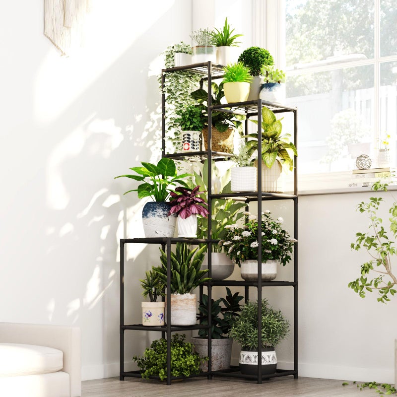 Bamworld Black Plant Stand Indoor Outdoor Corner Plant Shelf 54.7" Tall Plant Table Metal Large Plant Holder for Multiple Plants Patio Balcony Garden Office Home Decor - Image 1
