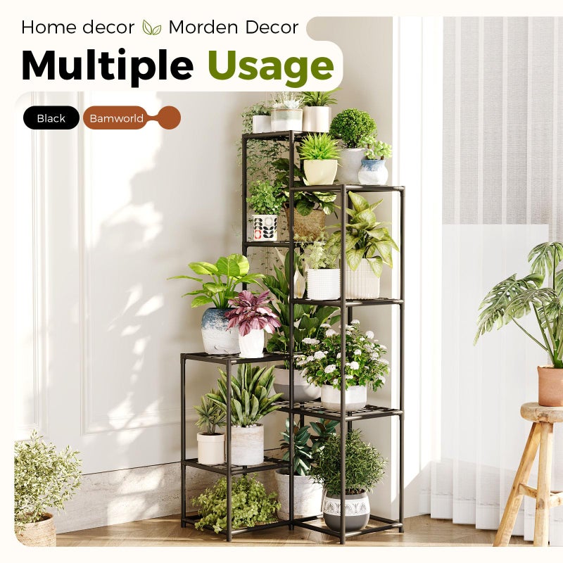 Bamworld Black Plant Stand Indoor Outdoor Corner Plant Shelf 54.7" Tall Plant Table Metal Large Plant Holder for Multiple Plants Patio Balcony Garden Office Home Decor - Image 5