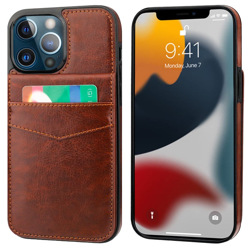 KIHUWEY KIHUWEY Compatible with iPhone 13 Pro Max Case Wallet with Credit Card Holder, Premium Leather Magnetic Clasp Kickstand Heavy Duty Protective Cover for iPhone 13 Pro Max 6.7 Inch(Brown)  - Image 3