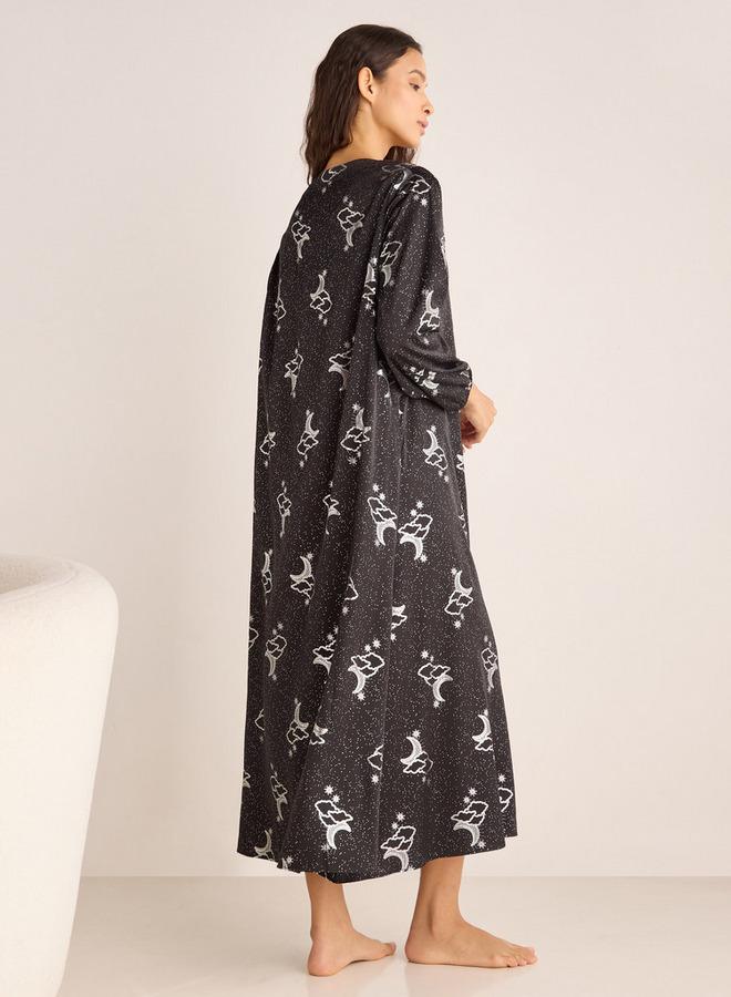 سبلاش فيڤ فستان نوم مطبوع بأكمام طويلة - Image 3