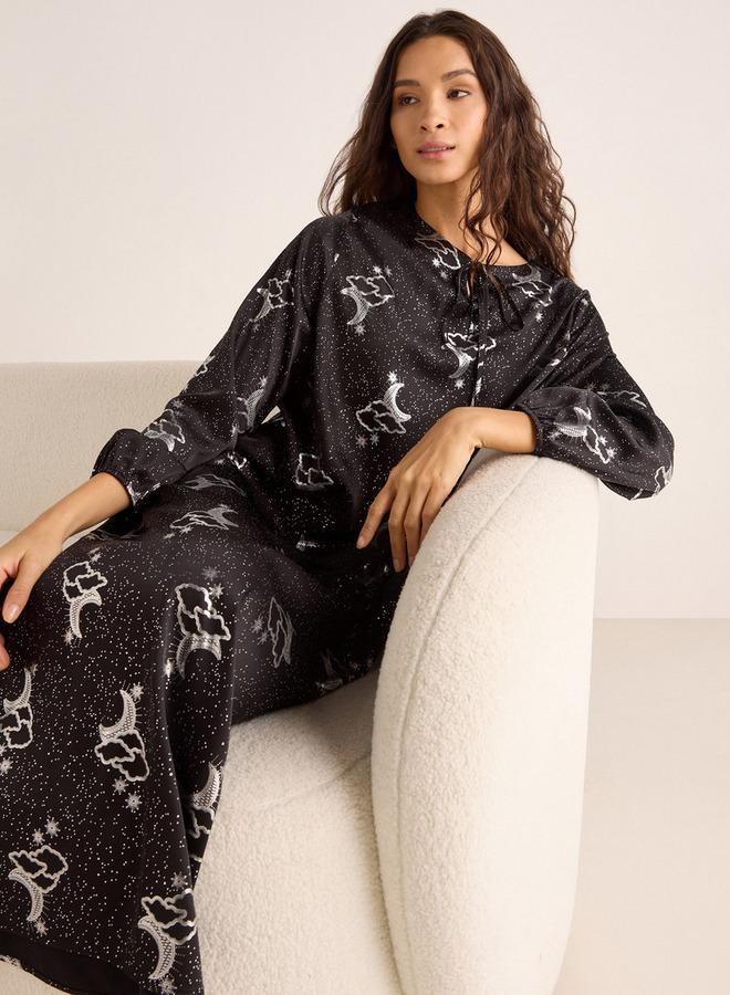 سبلاش فيڤ فستان نوم مطبوع بأكمام طويلة - Image 2