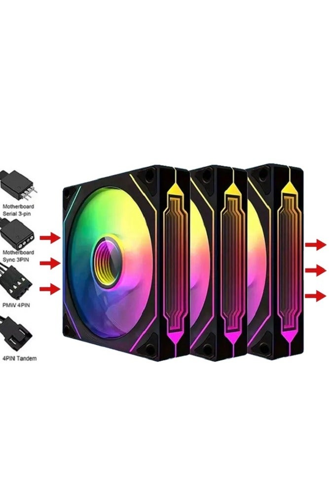 3 Pack ARGB Case Fans, 120mm, Hydraulic Bearing for Low-Noise Operation, 3 Sides Infinite Mirror Design,  4pin/3pin PWM Motherboard Light Sync, for Computer Case and Liquid Cooler, Black - Image 1