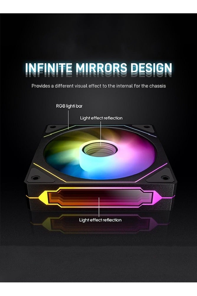 3 Pack ARGB Case Fans, 120mm, Hydraulic Bearing for Low-Noise Operation, 3 Sides Infinite Mirror Design,  4pin/3pin PWM Motherboard Light Sync, for Computer Case and Liquid Cooler, Black - Image 3