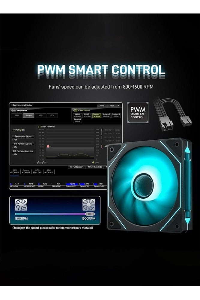 3 Pack ARGB Case Fans, 120mm, Hydraulic Bearing for Low-Noise Operation, 3 Sides Infinite Mirror Design,  4pin/3pin PWM Motherboard Light Sync, for Computer Case and Liquid Cooler, Black - Image 5