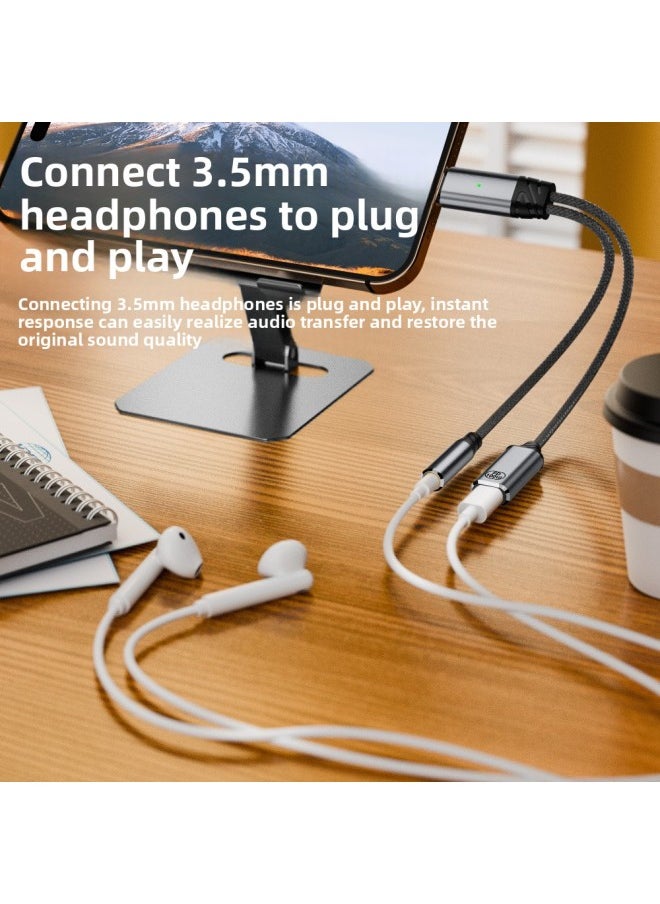 Generic Charging Audio Short Line Is Suitable For Mobile Phone Computer Listening To Songs, Charging 2-in -1 Type-c To 3.5 Earphone Adapter-Interface Form:Gray 201c100t Short Line  - Image 5