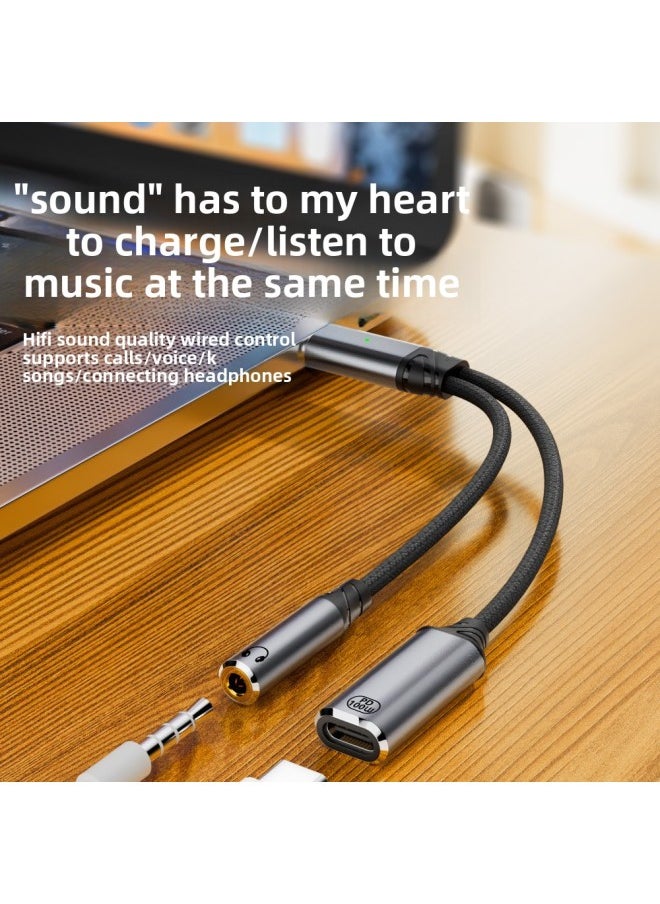 Generic Charging Audio Short Line Is Suitable For Mobile Phone Computer Listening To Songs, Charging 2-in -1 Type-c To 3.5 Earphone Adapter-Interface Form:Gray 201c100t Short Line  - Image 3