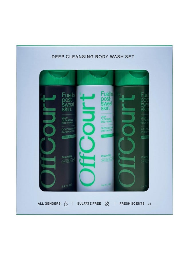 OffCourt OffCourt Sulfate-Free Body Wash for Men & Women - Travel Size Set - Deep Cleansing, Non-Drying Exfoliator with Glycolic & Lactic Acid - Three Premium Scents - TSA Friendly - 3.4 Oz (Pack of 3)  - Image 1