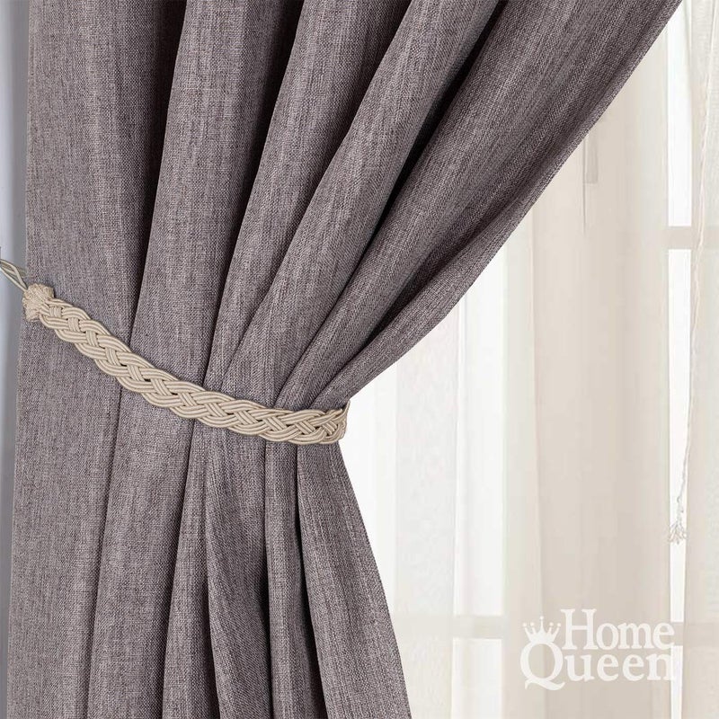 Home Queen Hand Braided Curtain Tie Back, Buckle Holdback Drapery Curtain Tiebacks, 2 Rope Belt Curtain Tie with 2 Metal Hooks, Taupe - Image 3
