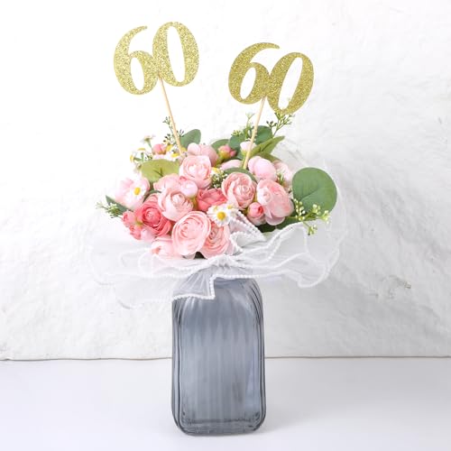 Jxiwfvl 10 Pack Double Sided Glitter 60th Birthday Centerpiece Happy 60th Birthday Centerpiece Sticks Number 60 Table Topper Cake Topper Supplies for Tables Party Gold - Image 5