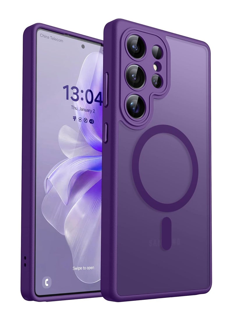 ESCASE Magnetic Cover for Samsung Galaxy S25 Ultra (6.9 Inches) [Full Camera Protection] Translucent Matte Slim Protective Shockproof Case, Purple - Image 1