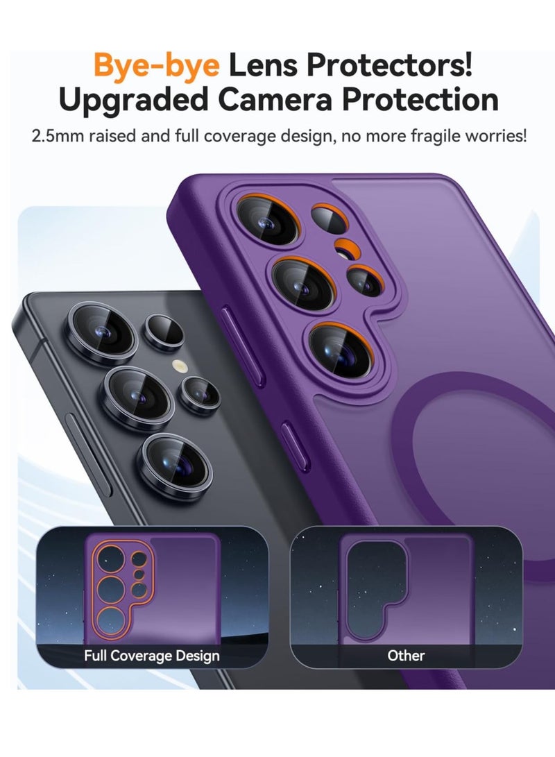 ESCASE Magnetic Cover for Samsung Galaxy S25 Ultra (6.9 Inches) [Full Camera Protection] Translucent Matte Slim Protective Shockproof Case, Purple - Image 3