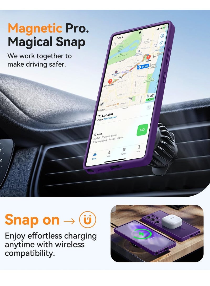 ESCASE Magnetic Cover for Samsung Galaxy S25 Ultra (6.9 Inches) [Full Camera Protection] Translucent Matte Slim Protective Shockproof Case, Purple - Image 5