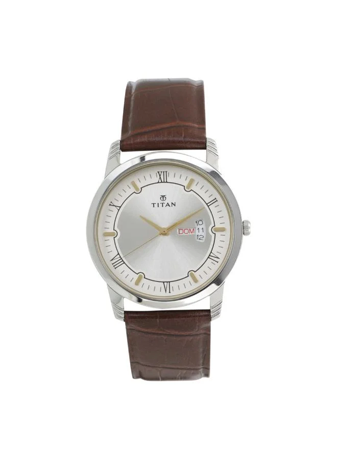 تيتان Men Analog Display Watch With Brown Leather Strap - 1774SL01