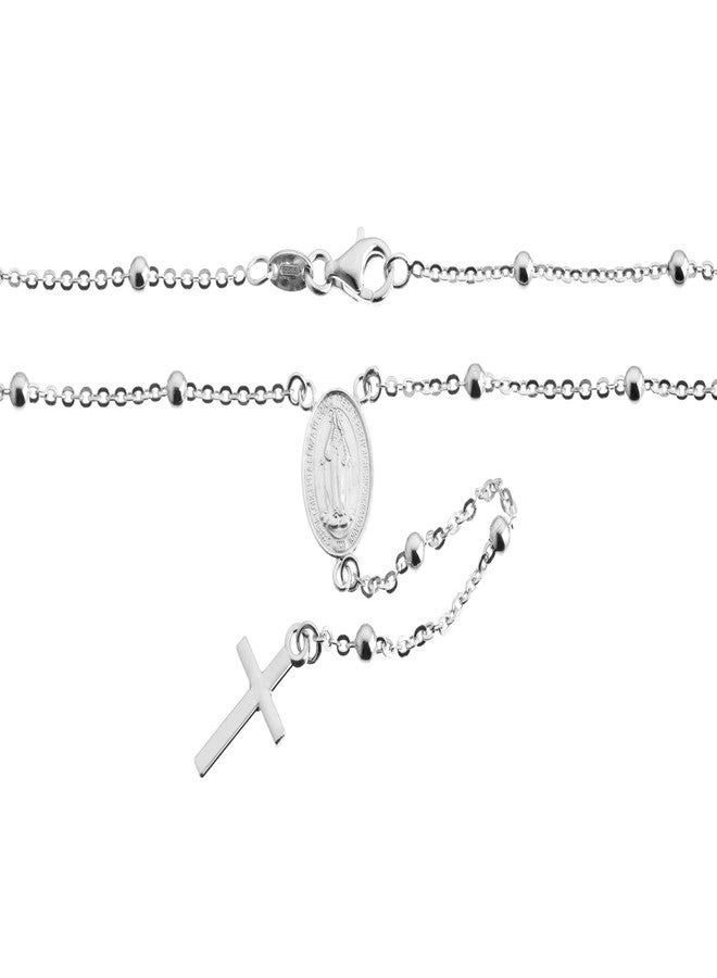 QUADRI Rosary Necklace for Women, Sterling Silver Beads, Catholic Virgin Mary Cross Necklace, 19 Inch, Gift Box Included - Image 2