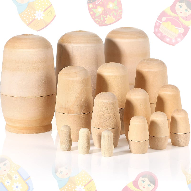 Charniol 15 Pieces Unpainted Blank Russian Nesting Dolls Plain Unfinished Wooden Nesting Dolls Handmade DIY Traditional Matryoshka for Kids Teens Adults Paint Present - Image 2