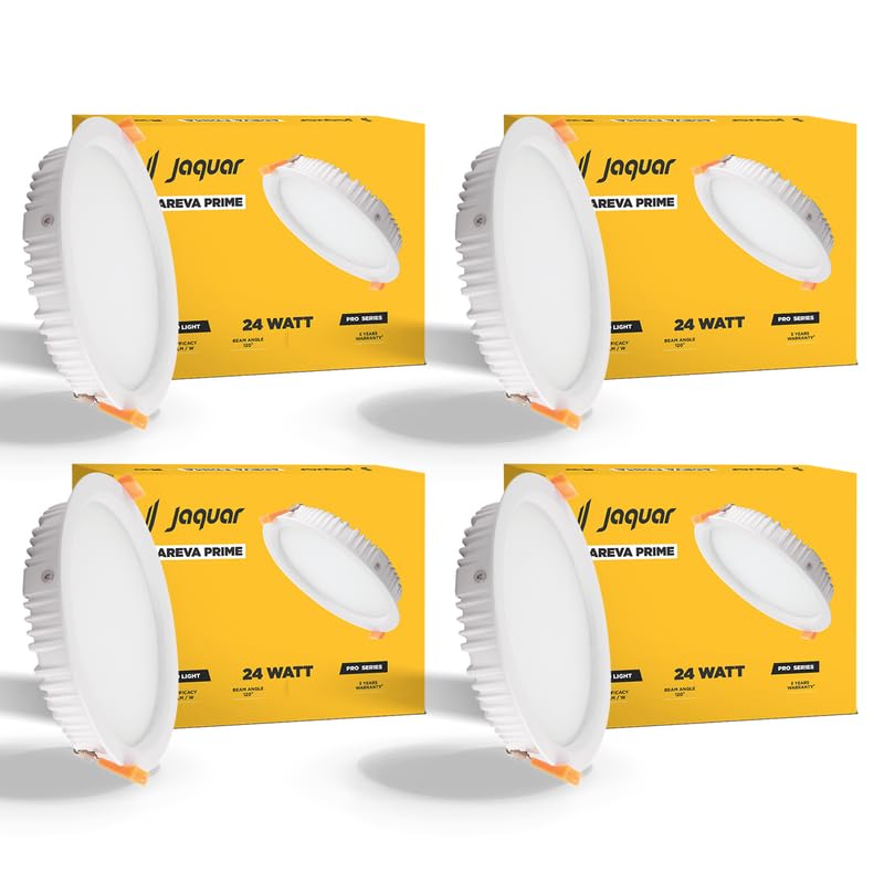 Jaquar 24W Areva Prime Round Downlight with Aluminum housing | 5 Year Warranty | Warm White (3000k) Sleek Backlit Design | Recessed Mounted False Ceiling | 207 mm Cutout |225x28 mm (Pack 4) - Image 1
