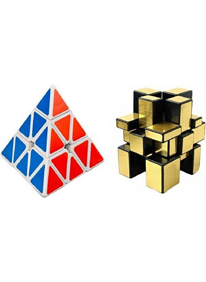 Mayatra's - Mayatra's Shengshou 3x3 Mirror Cube, Gold & Pyraminx Speed White Cube Combo of - 2 - Image 1