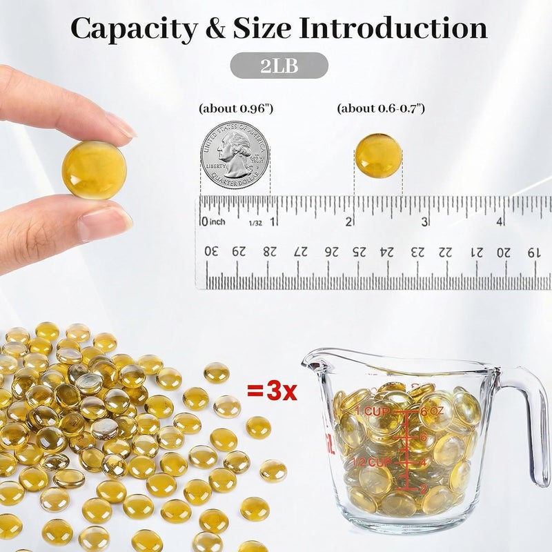 DomeStar 2LB Yellow Flat Glass Marbles, Decorative Marbles for Vases Aquarium Pebbles Fish Tank Rocks Vase Fillers DIY Crafts Table Scatter Decor - Image 2