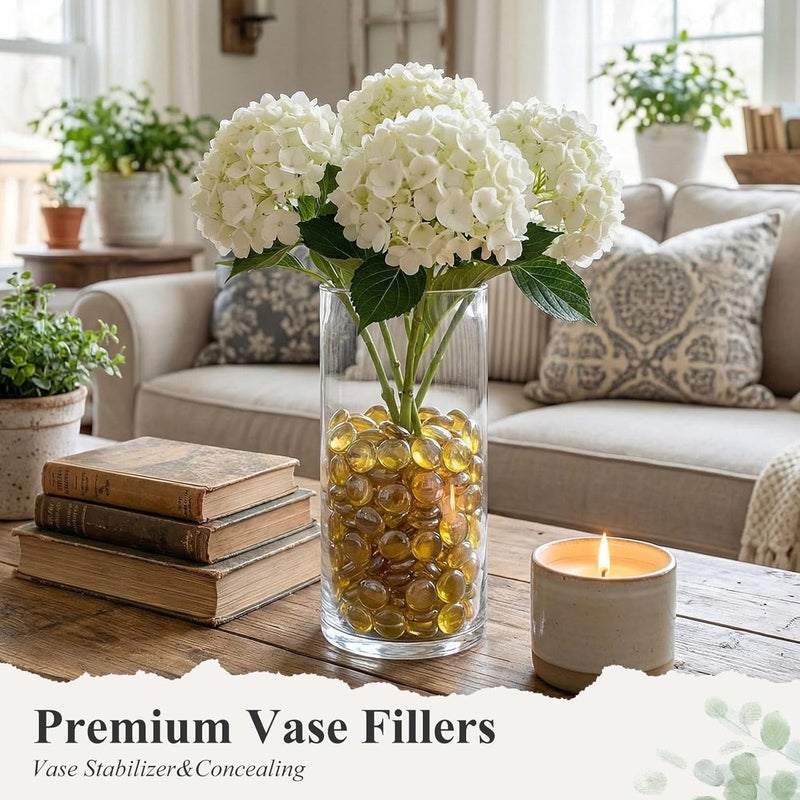 DomeStar 2LB Yellow Flat Glass Marbles, Decorative Marbles for Vases Aquarium Pebbles Fish Tank Rocks Vase Fillers DIY Crafts Table Scatter Decor - Image 3