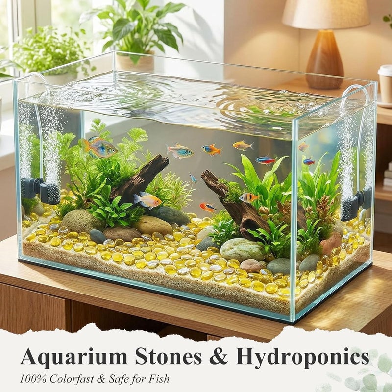DomeStar 2LB Yellow Flat Glass Marbles, Decorative Marbles for Vases Aquarium Pebbles Fish Tank Rocks Vase Fillers DIY Crafts Table Scatter Decor - Image 5