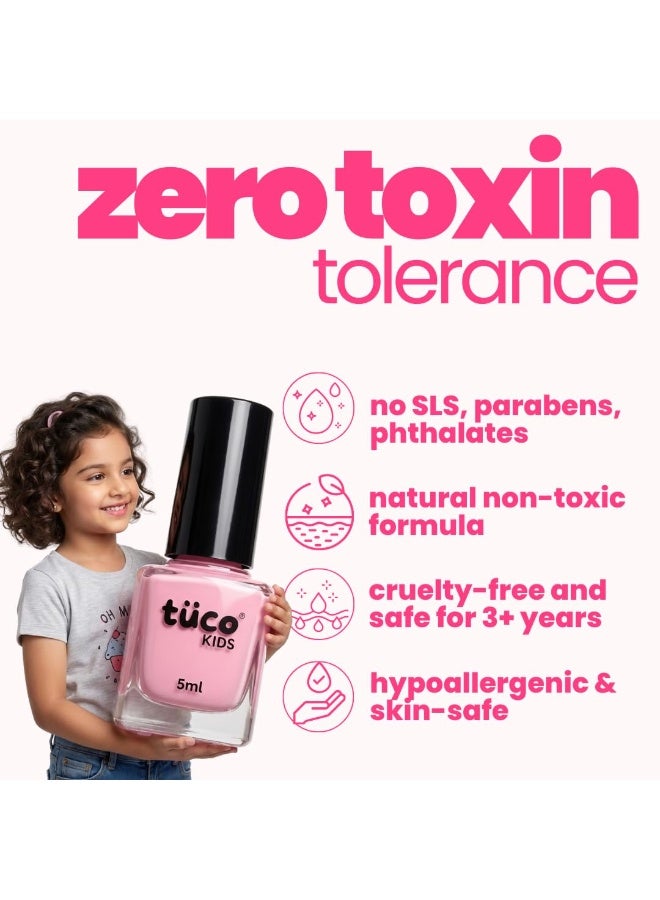 TuCo طلاء أظافر Tuco® Kids الآمن والمائي للفتيات | سهل التقشير، غير سام، طبيعي وآمن للأطفال | استمتعن باللعب بأظافر خالية من المواد الكيميائية | 5 مل | وردي - Image 3